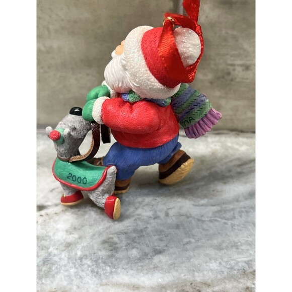HALLMARK Keepsake Ornament 2000 STROLL AROUND THE POLE Santa Schnauzer Dog NEW - Picture 3 of 6